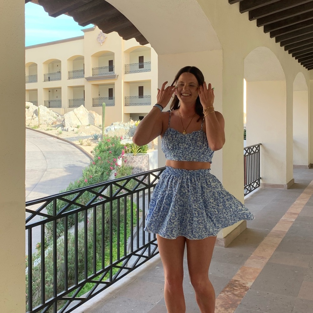 Blue and white flower skirt and tank set